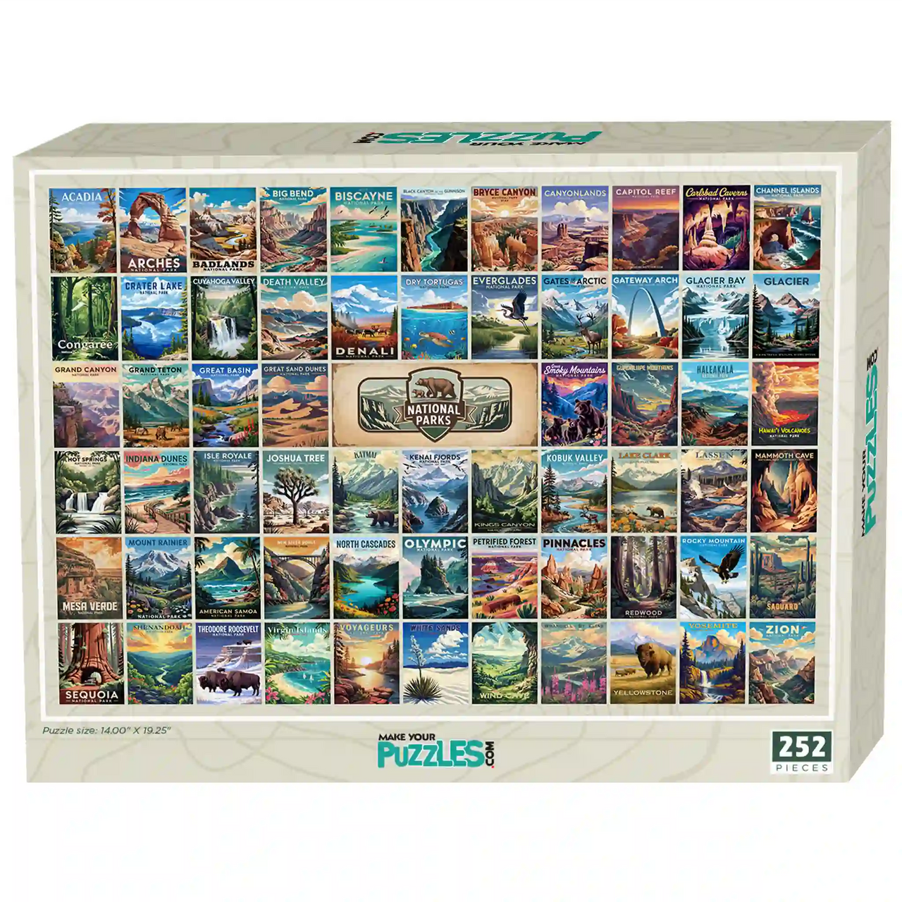 National Parks Puzzle Collage 252 piece puzzle box by MakeYourPuzzles