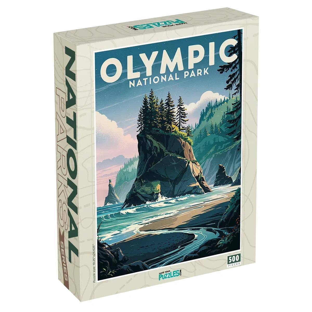Olympic National Park Coastal 500 piece puzzle box by MakeYourPuzzles