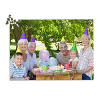 Personalized Birthday Puzzle Landscape orientation 1000 Pieces showing a family portrait of six people celebrating a birthday outdoors