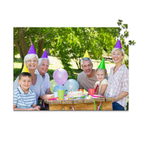 Personalized Birthday Puzzle Landscape orientation 500 Pieces showing a family portrait of six people celebrating a birthday outdoors