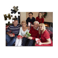 48 piece personalized Christmas puzzle featuring a family opening gifts.