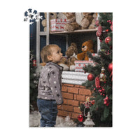 1000 piece personalized Christmas puzzle featuring a young boy decorating a Christmas tree