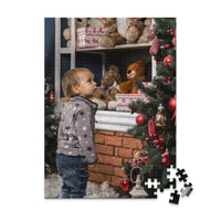 252 piece personalized Christmas puzzle featuring a young boy decorating a Christmas tree