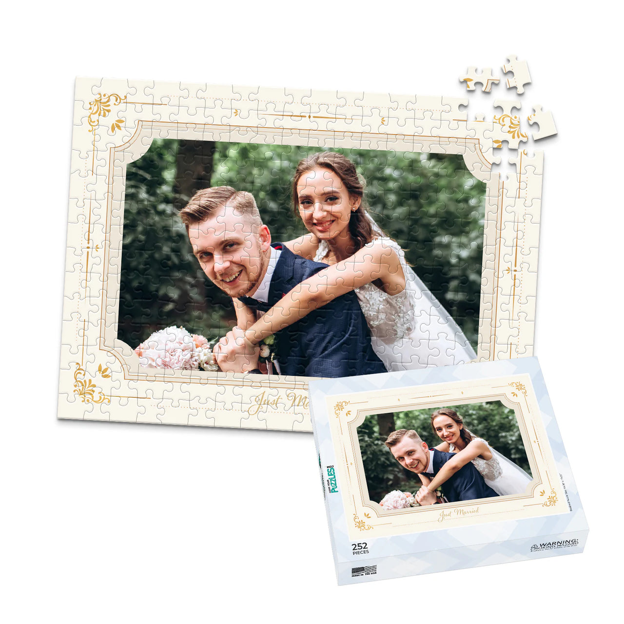 Wedding Gold Elegant Photo Puzzle - 252 piece and box