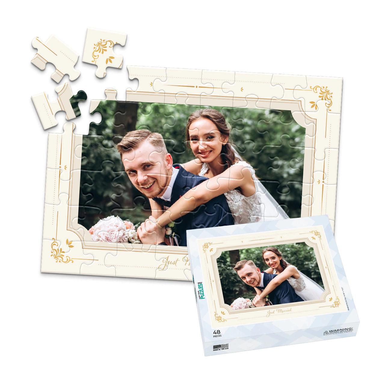 Wedding Gold Elegant Photo Puzzle - 48 piece and box