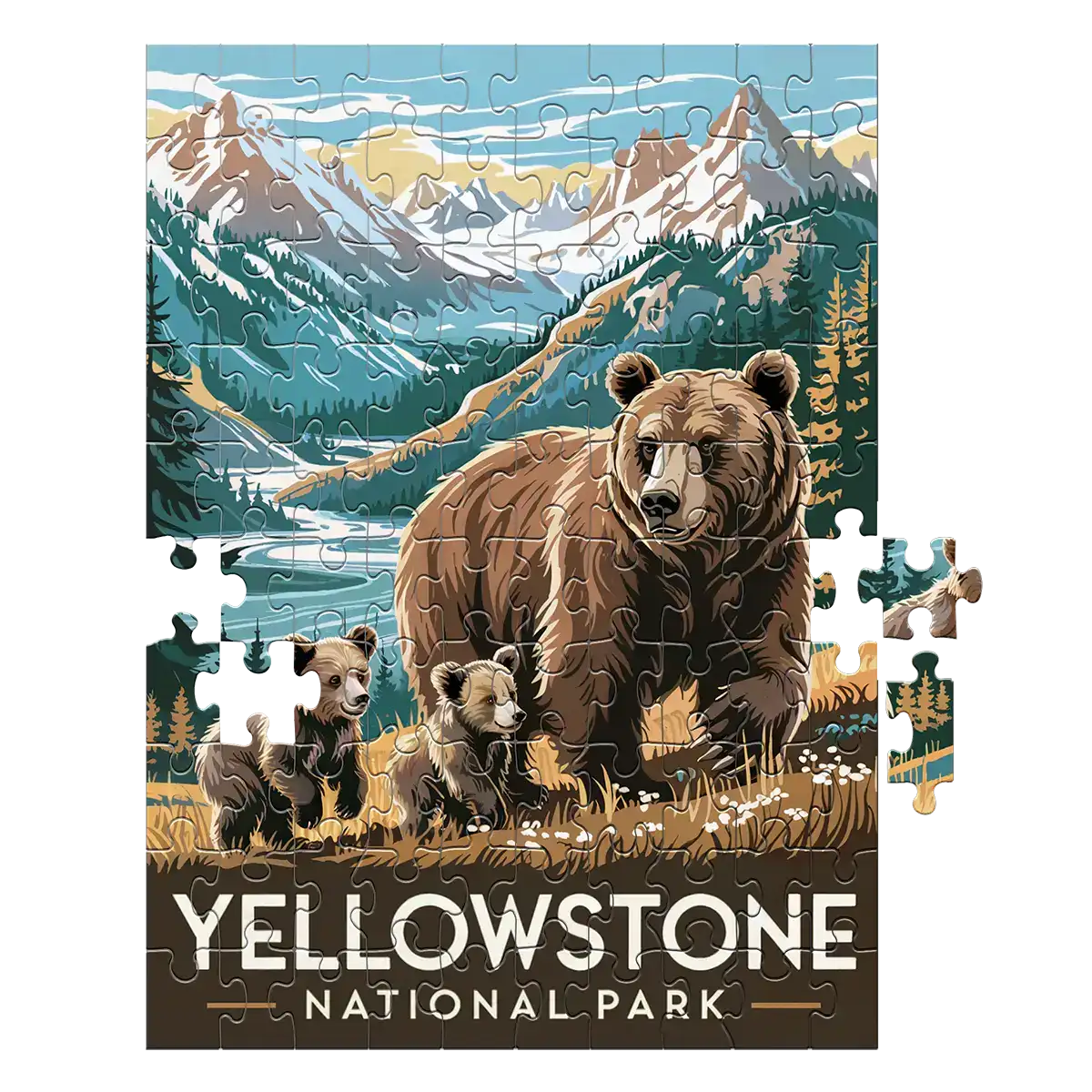 Yellowstone National Park Grizzly Family 100 piece puzzle by MakeYourPuzzles