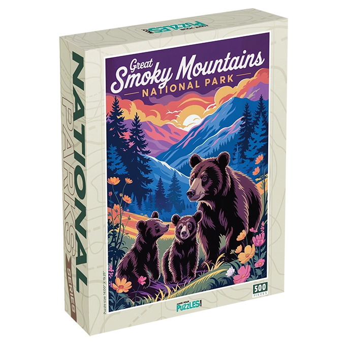 Great Smoky Mountains National Park Bear Family 500 piece puzzle box by MakeYourPuzzles